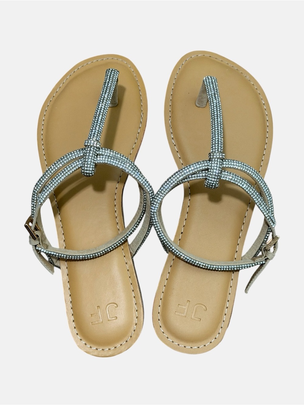 JustFab Silver Crystal Circle T-Strap Sandals - Picture 6 of 7